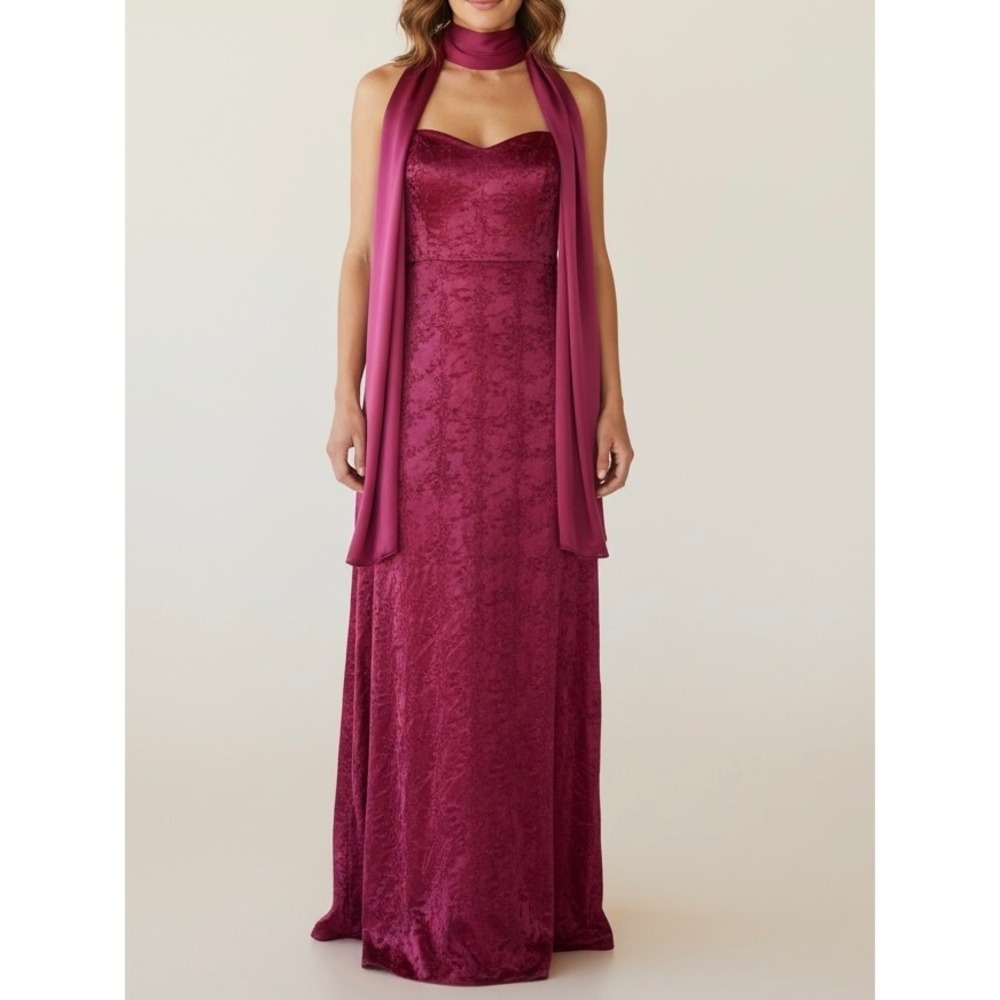 Vintage Y2K Jessica McClintock Dress & Scarf Sz 12 (28" Bust) Burgundy Strapless